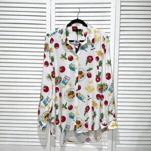Jane and Delancey Pasta Print White Button Down Shirt Size XL